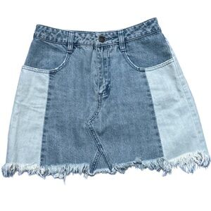 Free People Color Block Denim Skirt Raw Hem Size 2